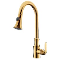 Pull Down Kitchen Faucet Retractable Sink Mixer Taps Brass Titanium Rose Gold Kitchen Faucet